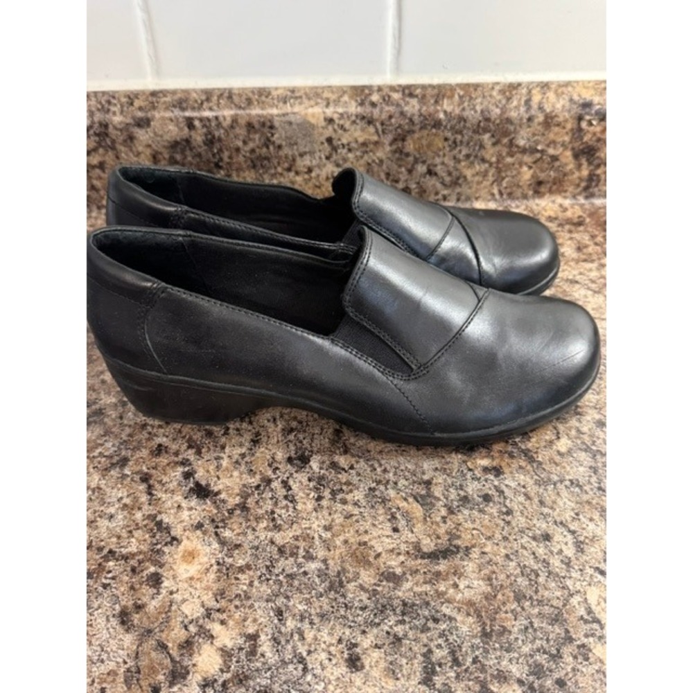 Clarks Bendables Black Leather Slip On Loafers Low Wedge Shoes 62953 Womens 7.5M